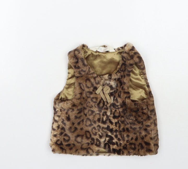 H&M Girls Brown Animal Print Gilet Coat Size 2-3 Years