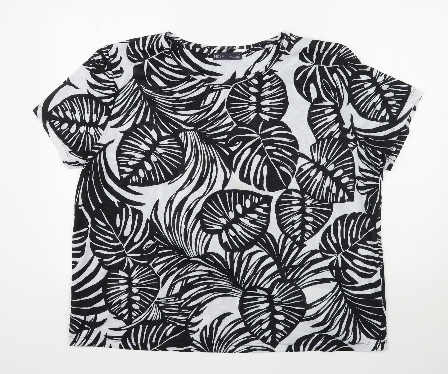 Marks and Spencer Womens Black Floral  Basic T-Shirt Size 20