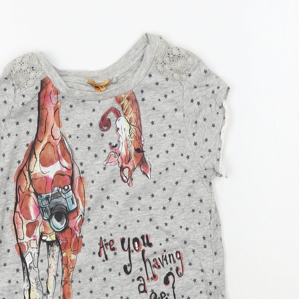 NEXT Girls Grey Animal Print  Basic T-Shirt Size 5-6 Years