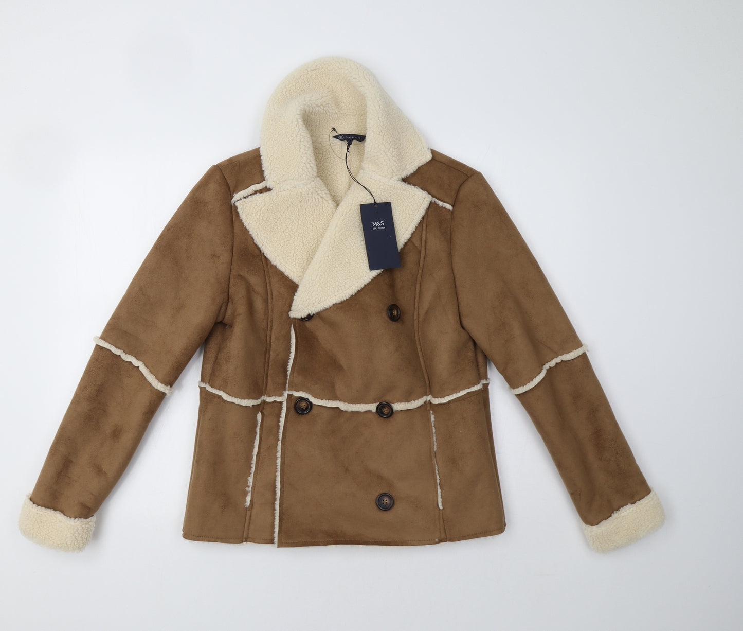 M&S Womens Beige   Overcoat Coat Size 12  - Fluffy Lining