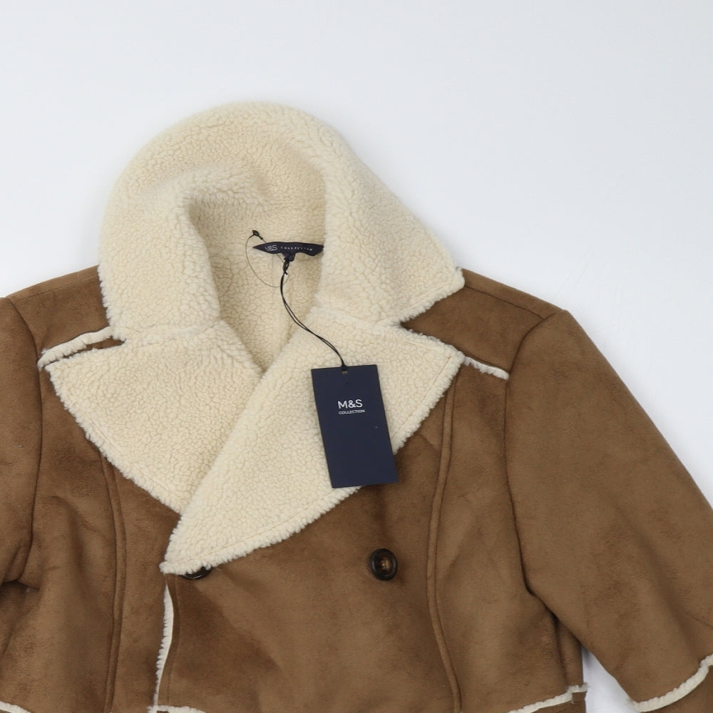 M&S Womens Beige   Overcoat Coat Size 12  - Fluffy Lining