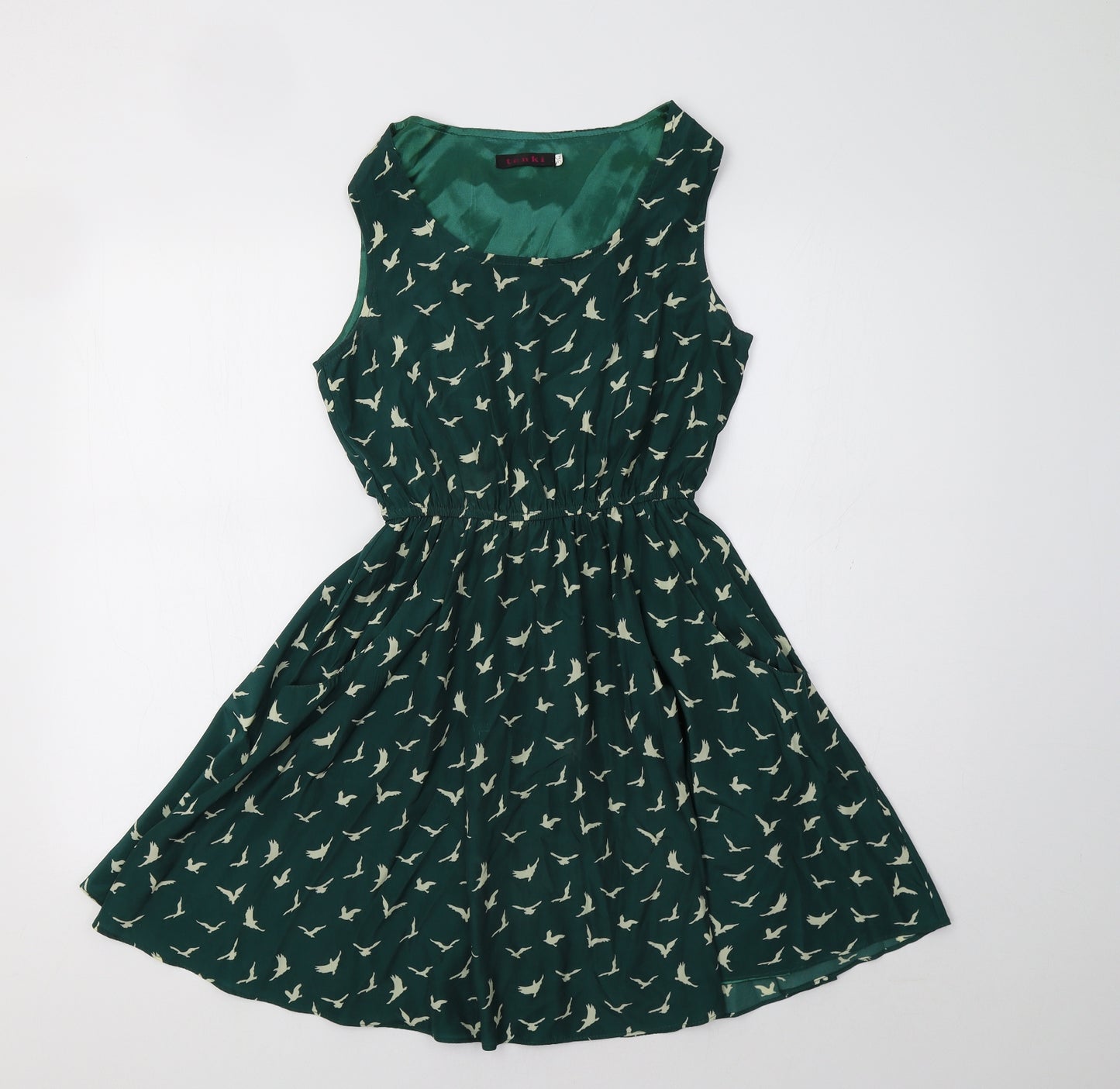 Tenki Womens Green Batik  Fit & Flare  Size S  - Bird Print