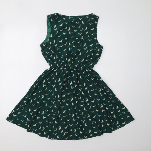 Tenki Womens Green Batik  Fit & Flare  Size S  - Bird Print