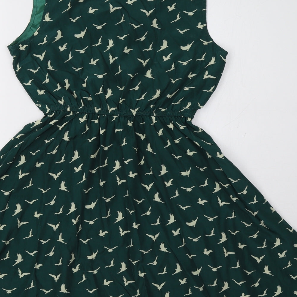 Tenki Womens Green Batik  Fit & Flare  Size S  - Bird Print