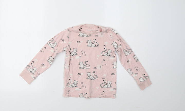 NEXT Girls Pink Top Pyjama Top Size 5-6 Years - Cat Print
