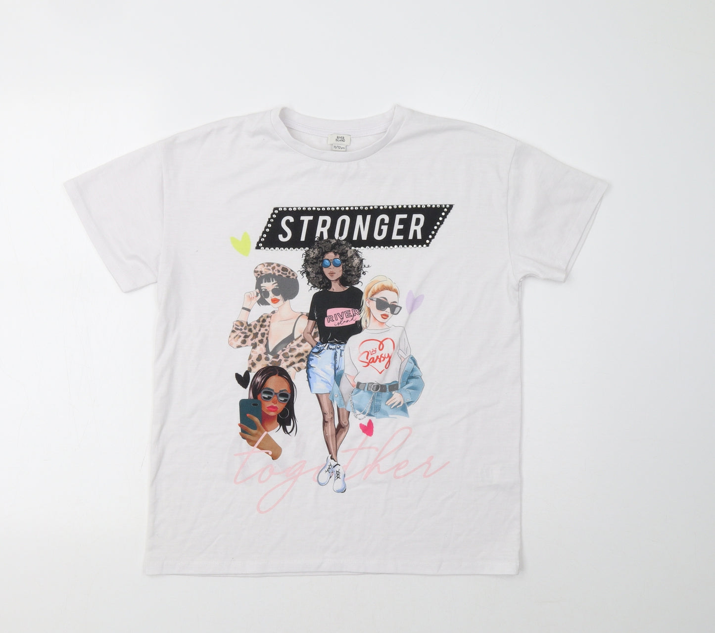River Island Girls White   Basic T-Shirt Size 11-12 Years  - Stronger