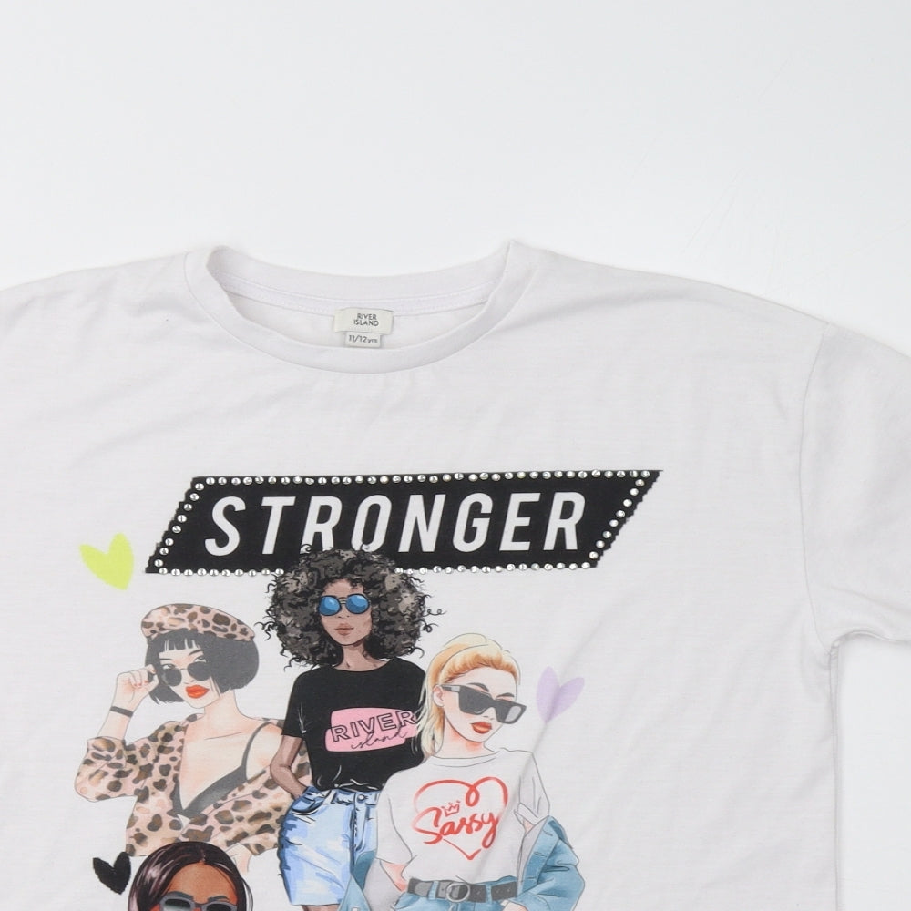 River Island Girls White   Basic T-Shirt Size 11-12 Years  - Stronger