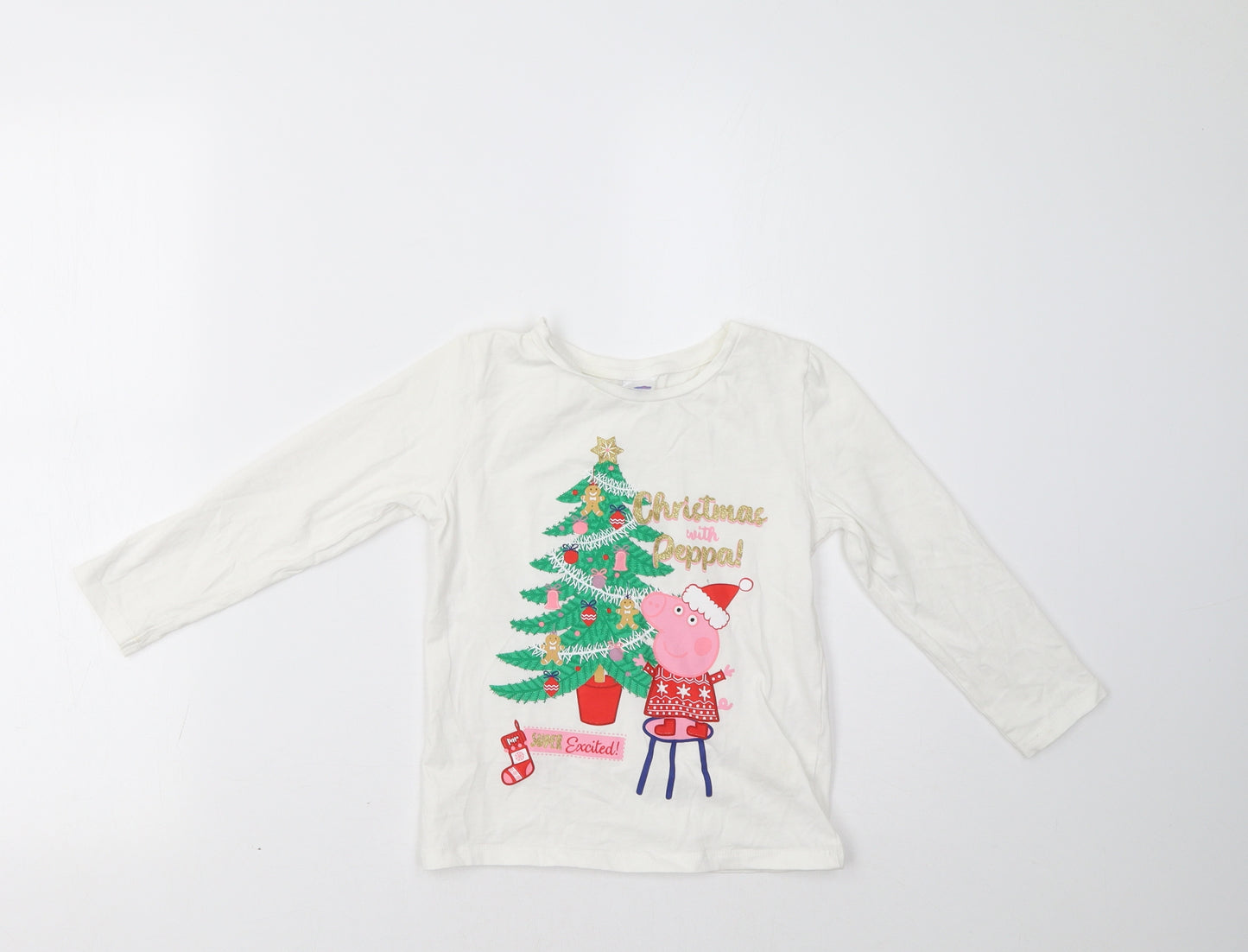 Matalan Girls White   Basic T-Shirt Size 4-5 Years  - Peppa Pig Christmas