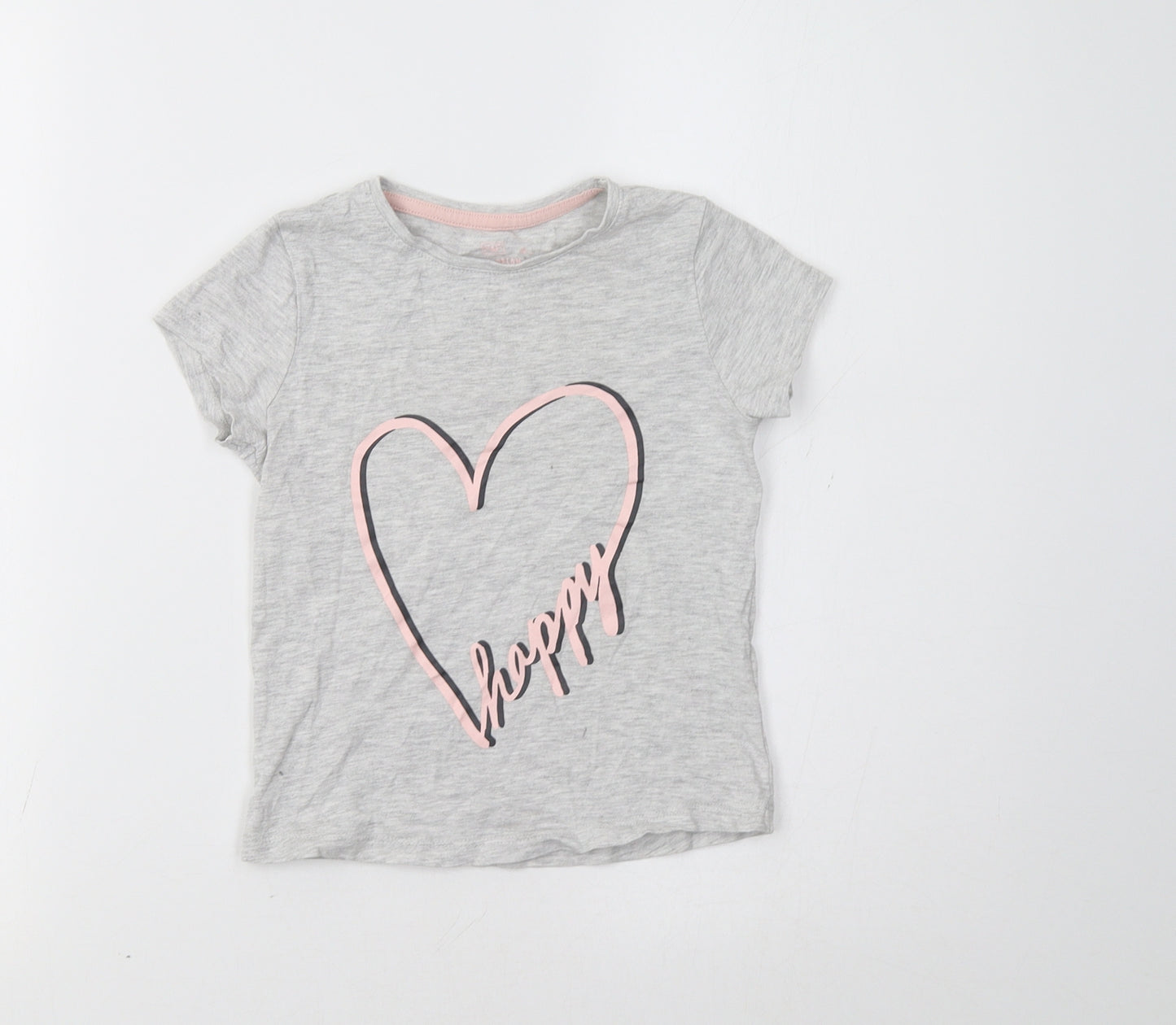 F&F Girls Grey   Basic T-Shirt Size 5-6 Years  - Heart