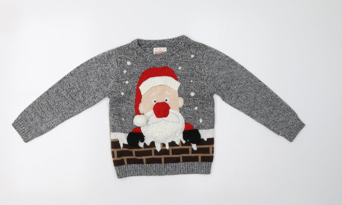 F&F Girls Grey   Pullover Jumper Size 6-7 Years  - Christmas Jumper