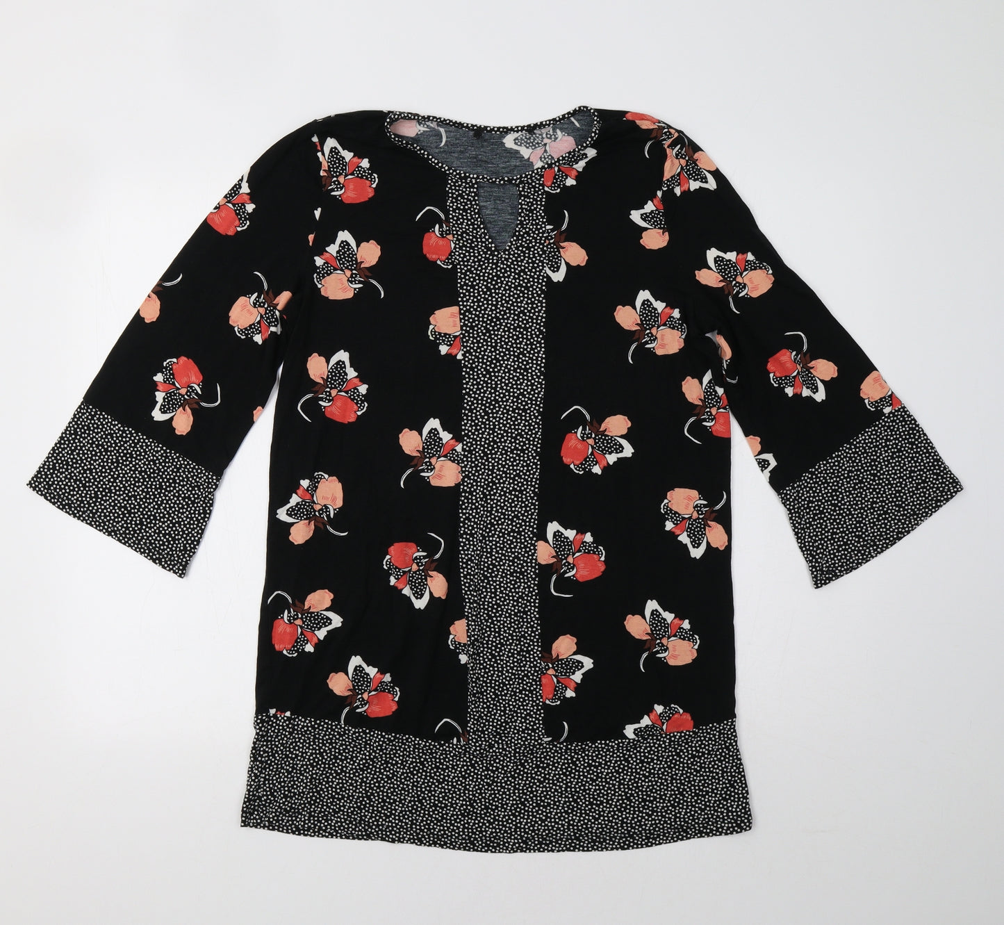 George Womens Black Floral  Tunic Blouse Size 12