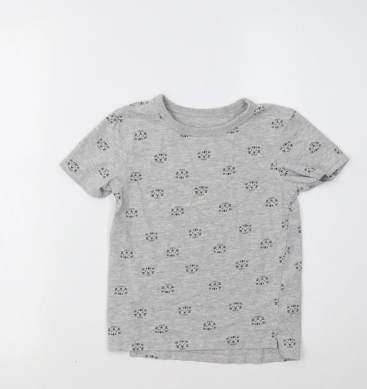 George Girls Grey   Basic T-Shirt Size 5-6 Years  - Cat Print