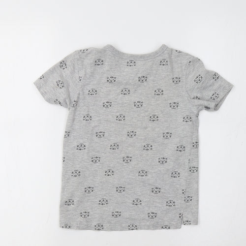 George Girls Grey   Basic T-Shirt Size 5-6 Years  - Cat Print
