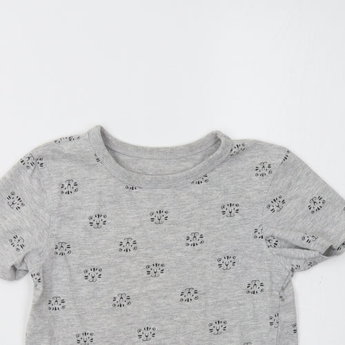 George Girls Grey   Basic T-Shirt Size 5-6 Years  - Cat Print