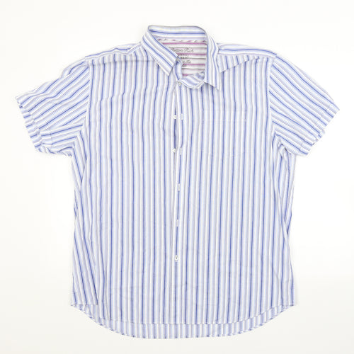 Thomas Nash Mens Blue Striped   Button-Up Size L