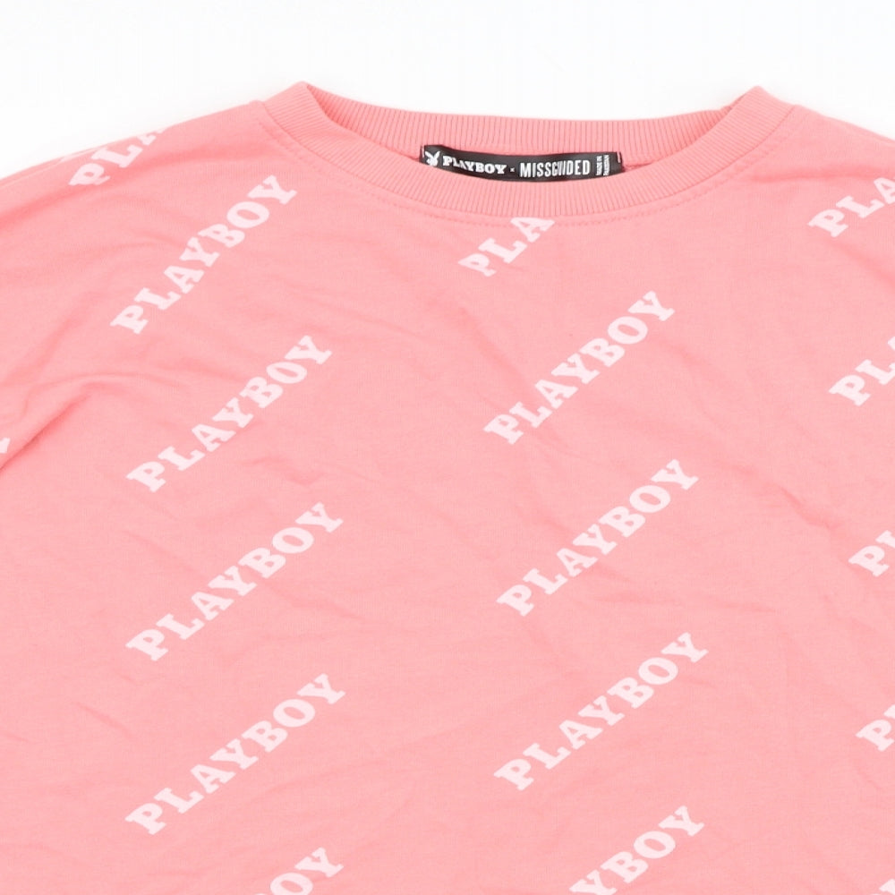 Missguided Womens Pink Striped  Pullover Sweatshirt Size 14  - PLAYBOY
