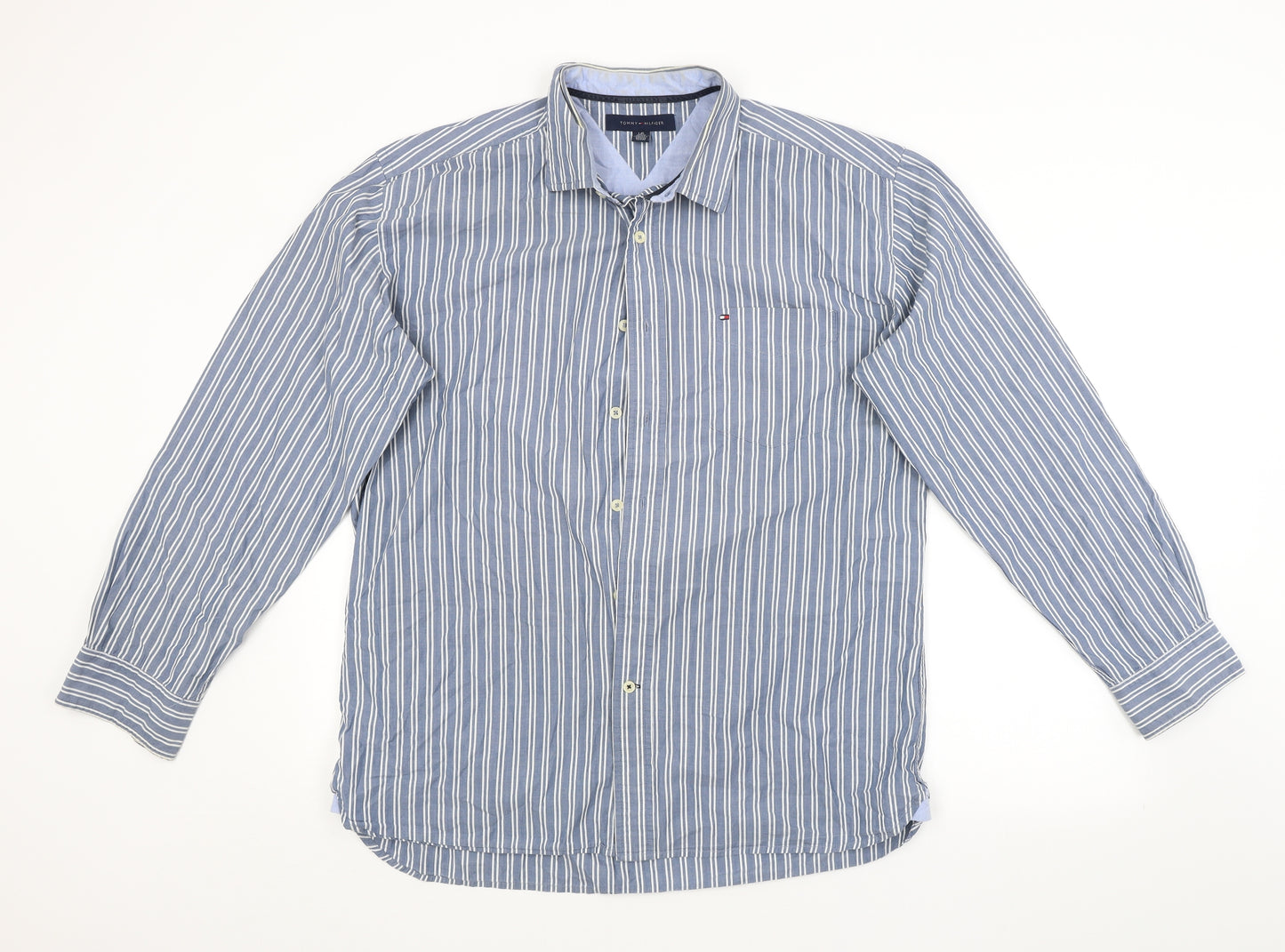 Tommy Hilfiger Mens Blue Striped   Button-Up Size L