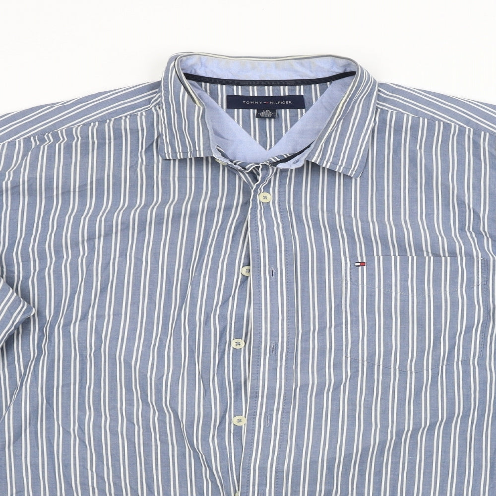 Tommy Hilfiger Mens Blue Striped   Button-Up Size L