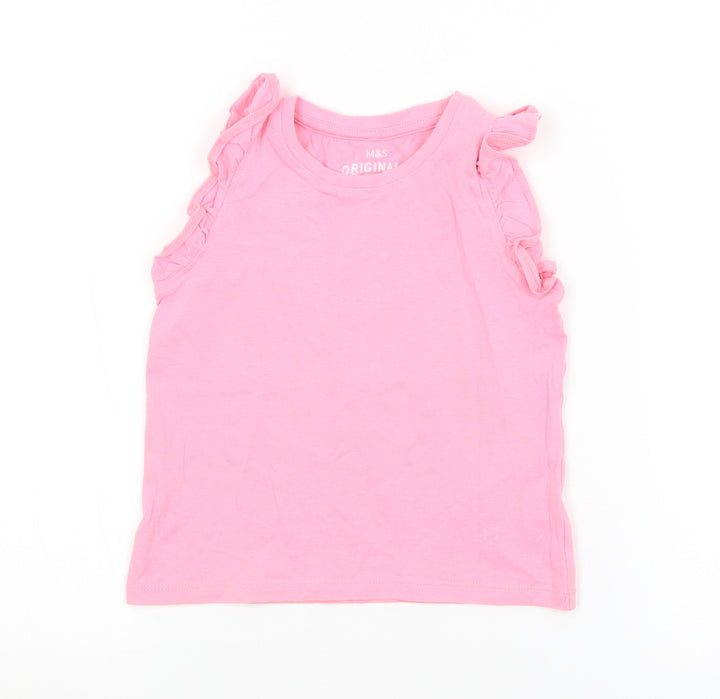 M&S Girls Pink Basic Tank Size 2-3 Years