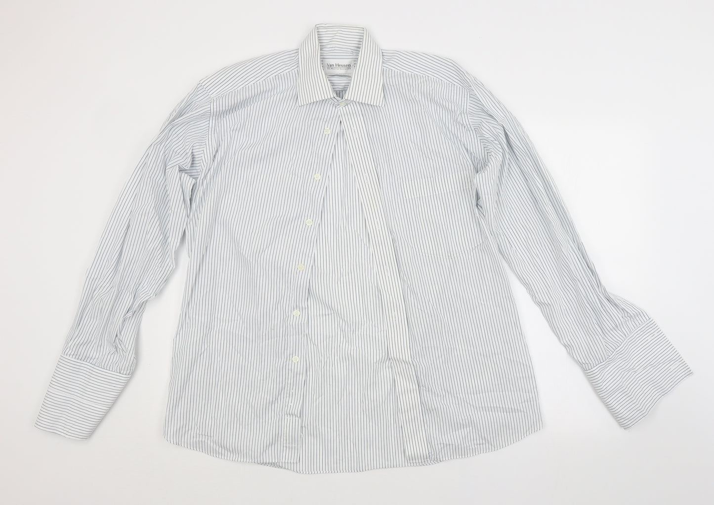Van Heusen Mens White Striped   Dress Shirt Size 15.5