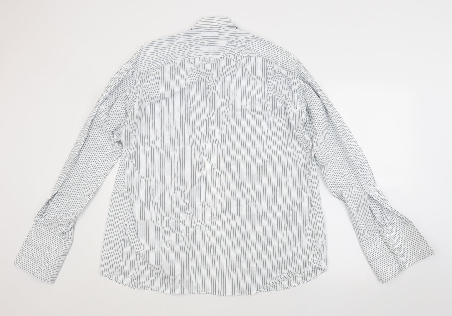 Van Heusen Mens White Striped   Dress Shirt Size 15.5