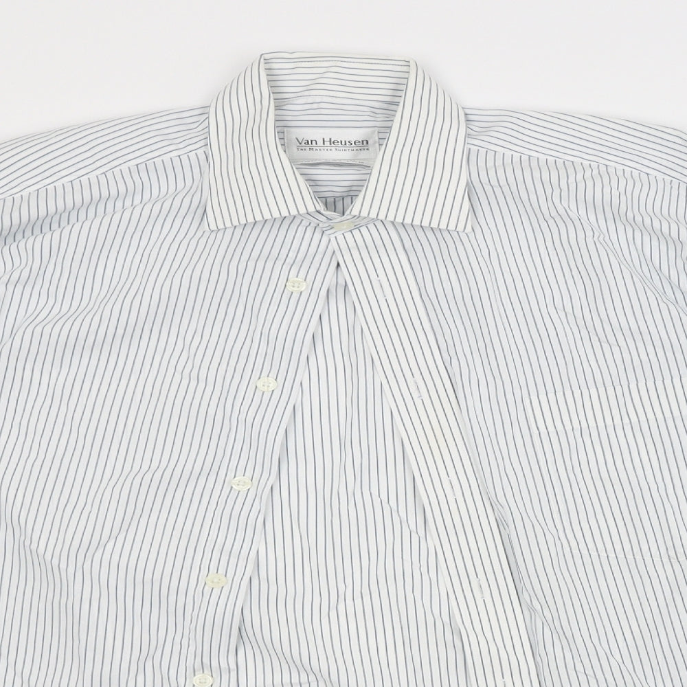 Van Heusen Mens White Striped   Dress Shirt Size 15.5