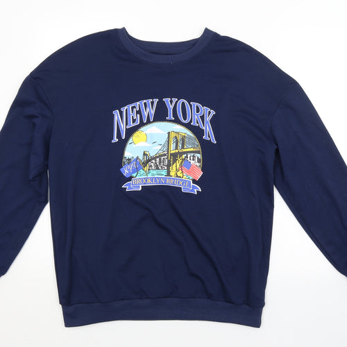 SheIn Womens Blue   Pullover Hoodie Size L  - NEW YORK