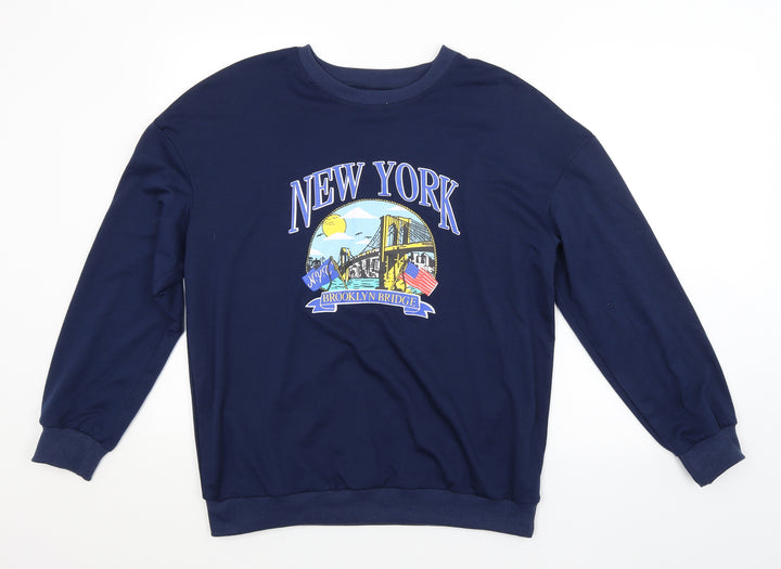SheIn Womens Blue   Pullover Hoodie Size L  - NEW YORK