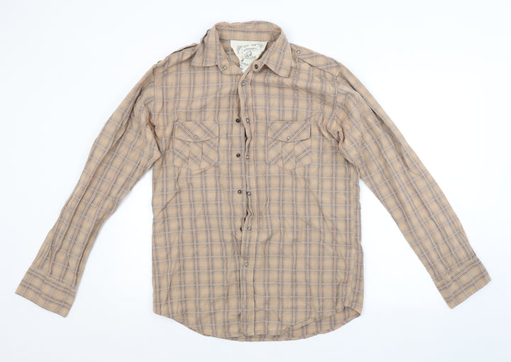 Linea Mens Brown Check Button-Up Size M
