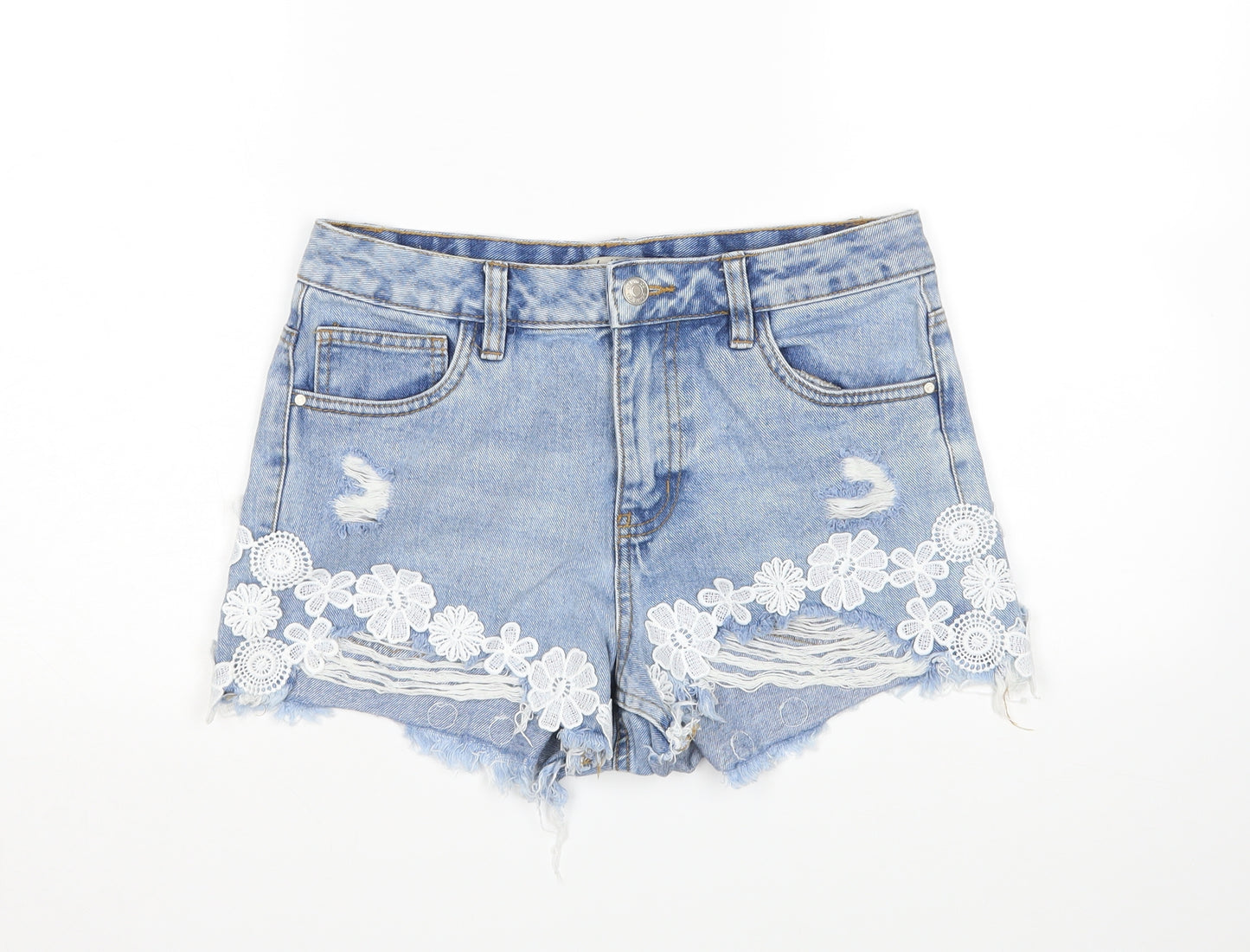 Denim Co Womens Blue Floral  Cut-Off Shorts Size 8