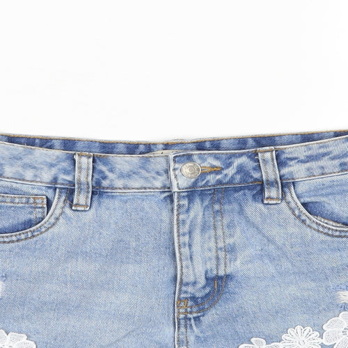 Denim Co Womens Blue Floral  Cut-Off Shorts Size 8