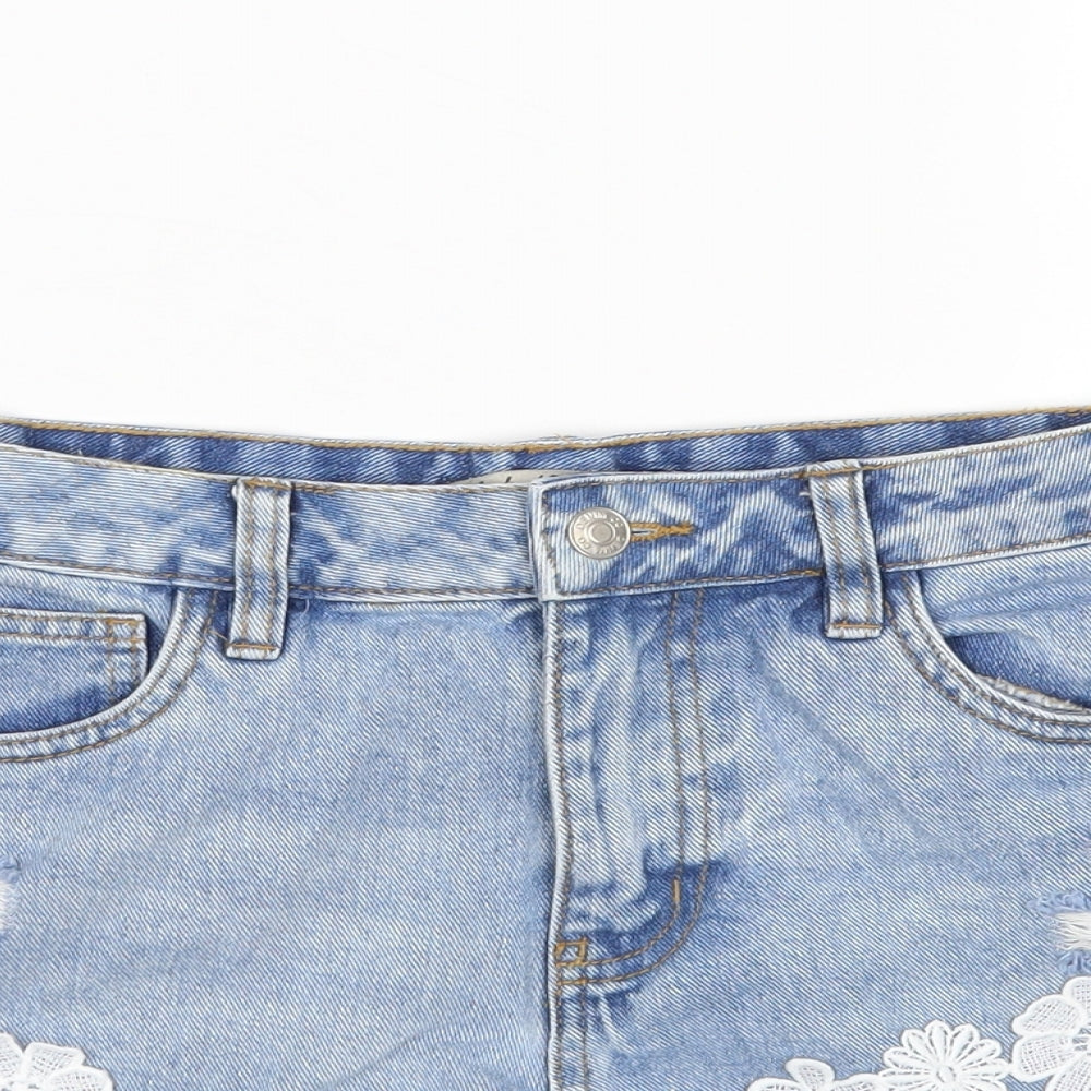 Denim Co Womens Blue Floral  Cut-Off Shorts Size 8