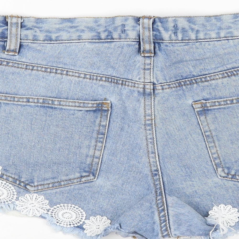 Denim Co Womens Blue Floral  Cut-Off Shorts Size 8