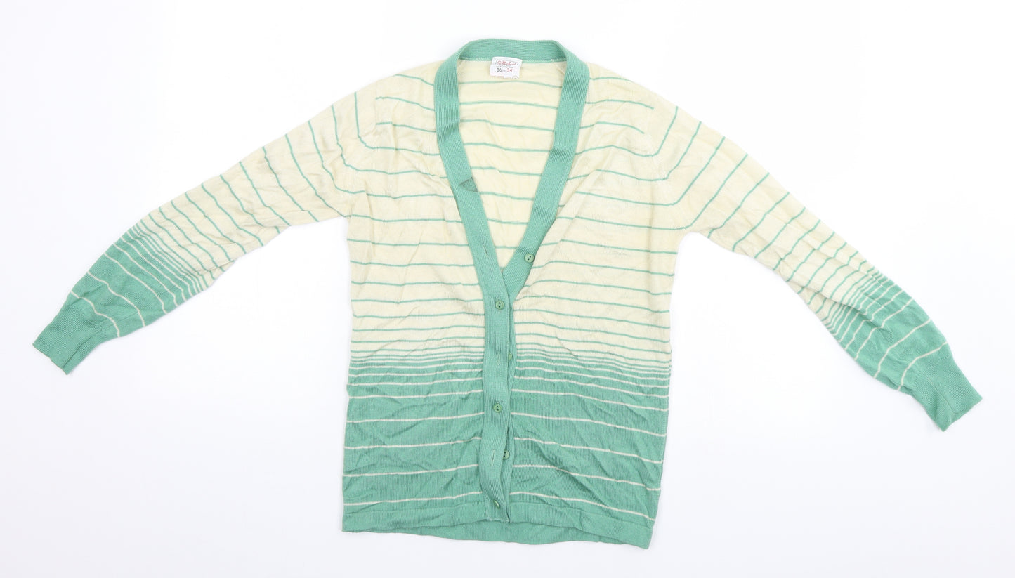 St Michael Womens Beige Striped  Cardigan Jumper Size 12