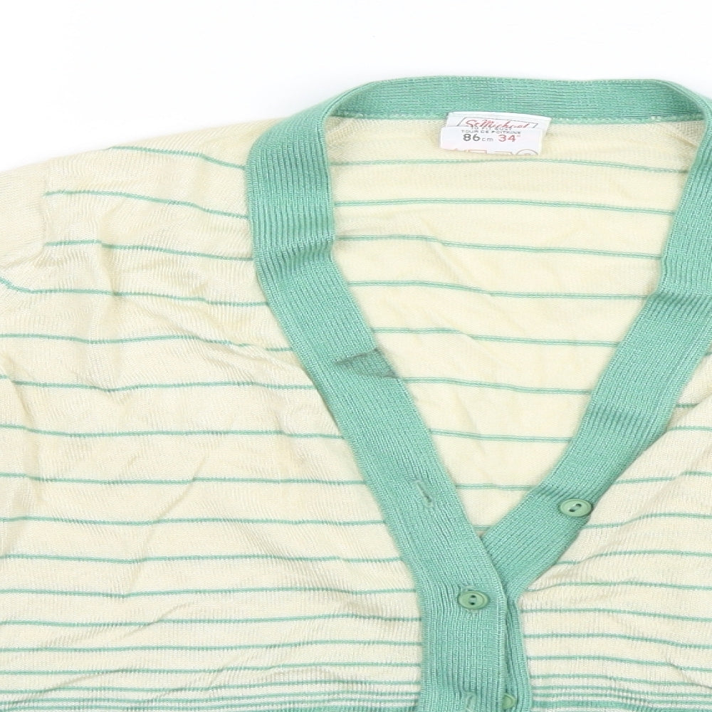 St Michael Womens Beige Striped  Cardigan Jumper Size 12