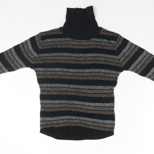 Preworn Girls Black Striped  Pullover Jumper