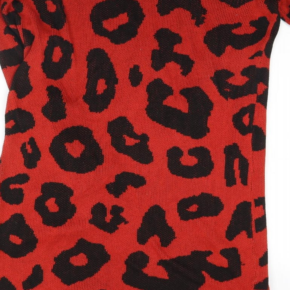 Preworn Womens Red Animal Print  Cardigan Jumper Size L