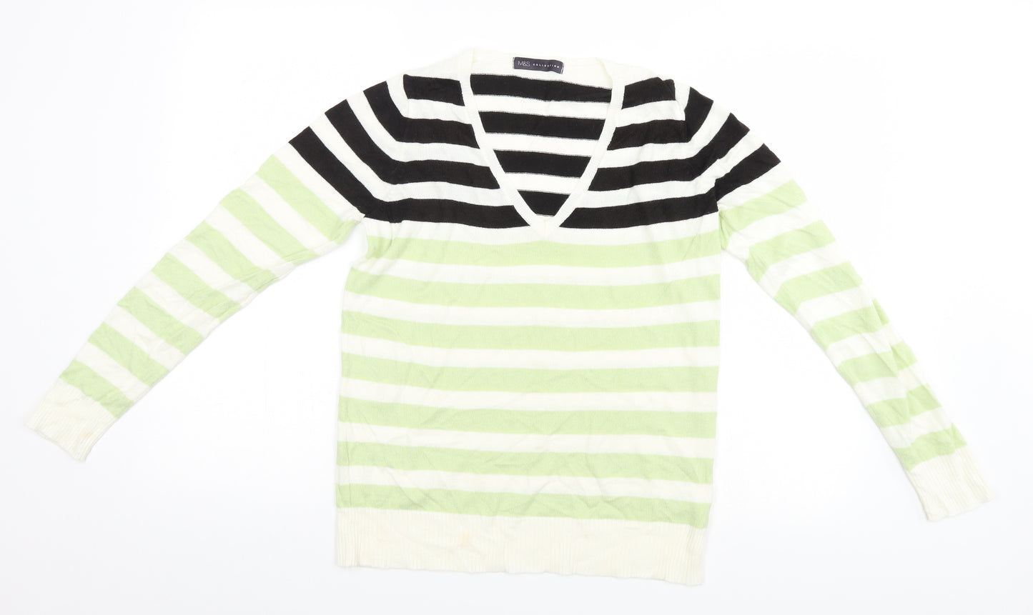 Marks and Spencer Womens Green Striped  Pullover Jumper Size 10