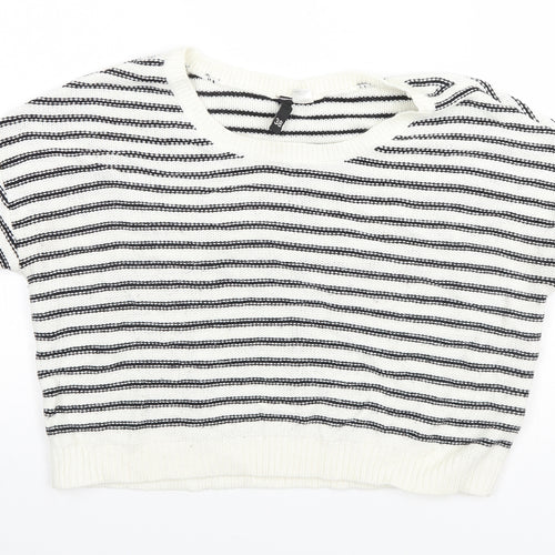 Divided Womens White Striped  Pullover Jumper Size 10