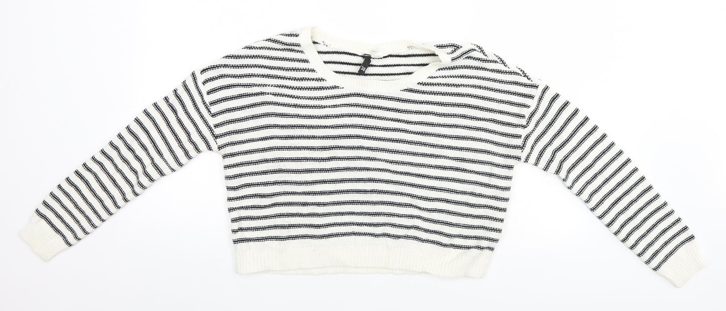 Divided Womens White Striped  Pullover Jumper Size 10