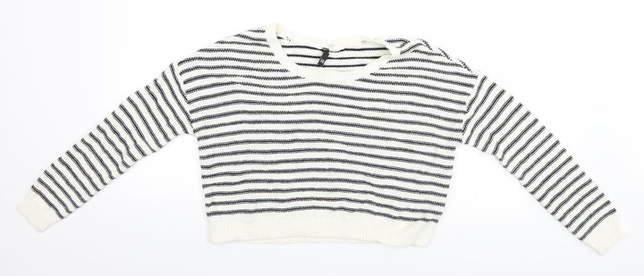 Divided Womens White Striped  Pullover Jumper Size 10