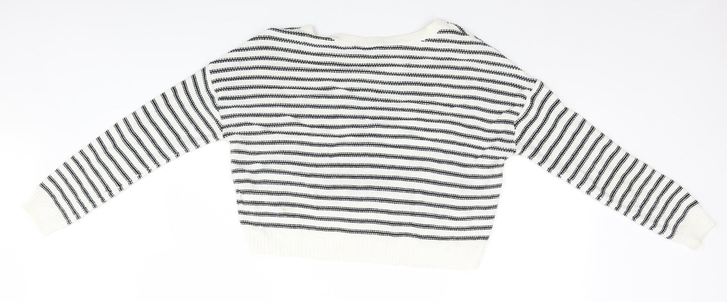 Divided Womens White Striped  Pullover Jumper Size 10