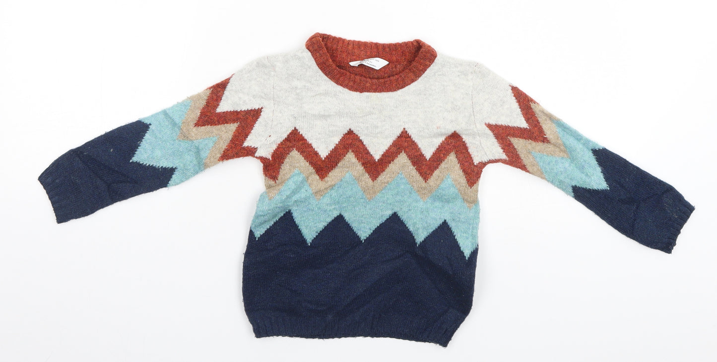 Marks and Spencer Boys Blue Geometric  Pullover Jumper Size 2-3 Years