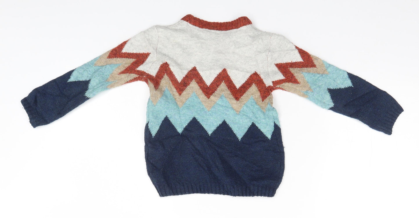 Marks and Spencer Boys Blue Geometric  Pullover Jumper Size 2-3 Years