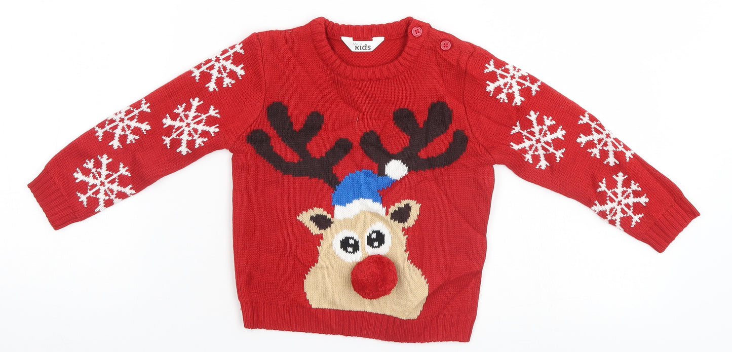 M&Co Baby Red   Pullover Jumper Size 9-12 Months  - Christmas, Reindeer