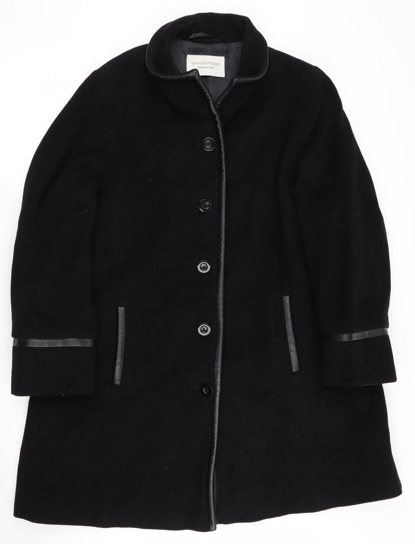 Windsmoor Womens Black   Overcoat Coat Size 18  - Faux leather trim