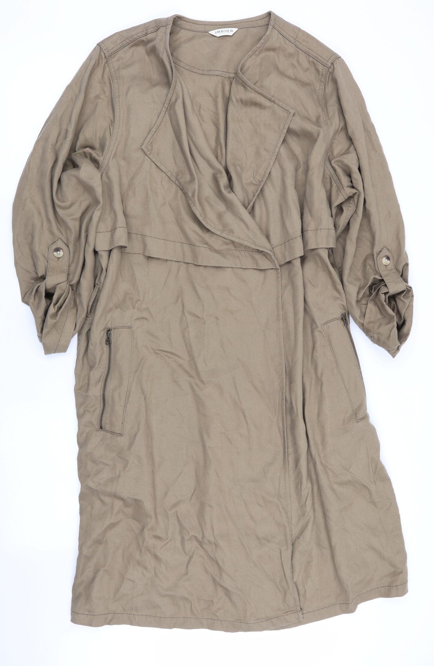 Indigo Womens Green   Trench Coat Coat Size 18  - Soft Canvas feel