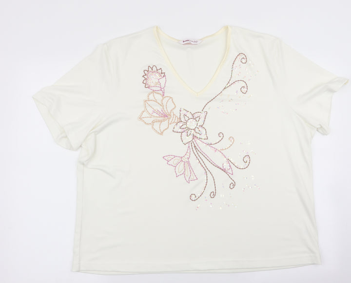 Bonmarché Womens Ivory Floral Basic Blouse Size XL