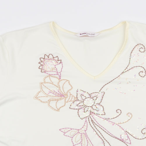 Bonmarché Womens Ivory Floral  Basic Blouse Size XL