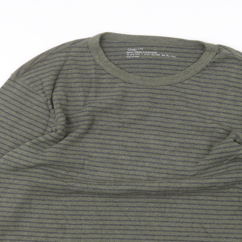 Gap Mens Green Striped   T-Shirt Size L